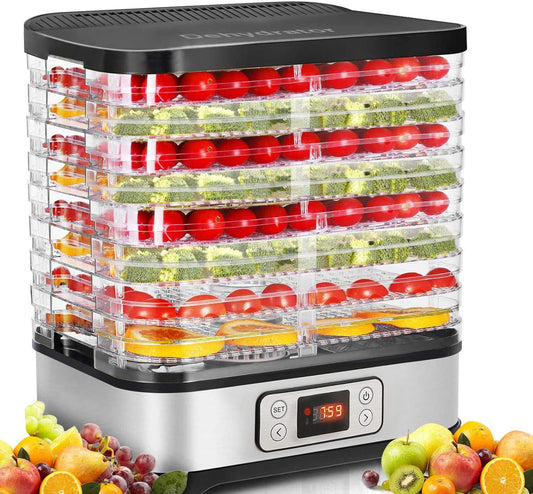 COOCHEER Dörrautomat Dehydrator Dörrapparat mit Temperaturregelung, 8 Etagen abnehmbare Dörrgerät, Temperaturregelung 35-70℃ für Fleisch, Fleisch, Früchte, Gemüse und Nüsse, 400W, BPA-frei